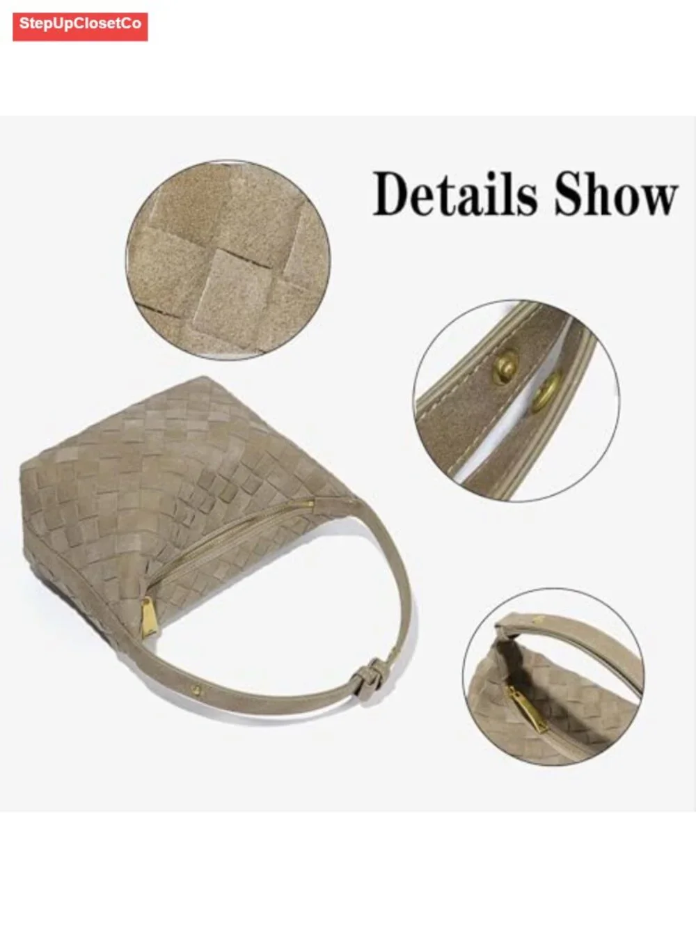 Hand Woven Suede Leather Hobo Tote Bag Vegan Shoulder Purse